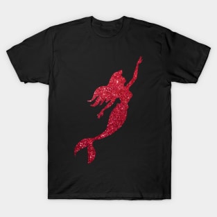 Red Faux Glitter Mermaid Silhouette T-Shirt